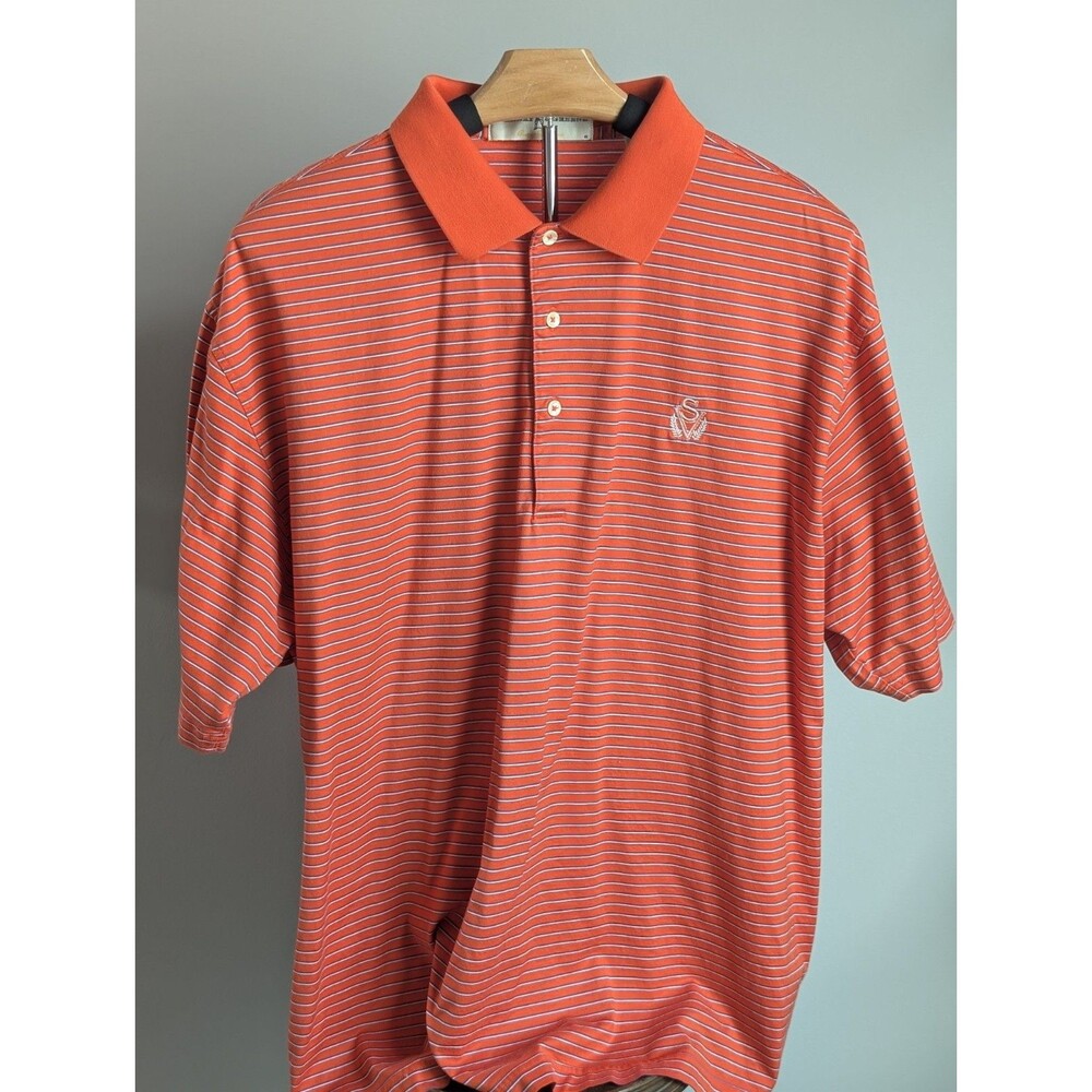 Fairway & Greene Men's Golf Polo Orange, White And Purple Stripes Large Cotton